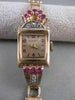 ANTIQUE .52CTW OLD MINE CUT DIAMOND RUBY 14KT WHITE ROSE GOLD NARDO WATCH #2534
