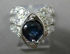 ANTIQUE WIDE 2.3CT OLD MINE DIAMOND & SAPPHIRE 14K WHITE GOLD V SHAPE RING 22572