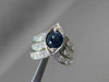 ANTIQUE WIDE 2.3CT OLD MINE DIAMOND & SAPPHIRE 14K WHITE GOLD V SHAPE RING 22572