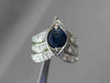 ANTIQUE WIDE 2.3CT OLD MINE DIAMOND & SAPPHIRE 14K WHITE GOLD V SHAPE RING 22572