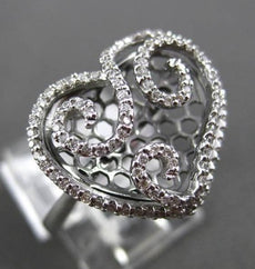 ANTIQUE LARGE .35CT DIAMOND 14K WHITE GOLD FLOATING FILIGREE HEART RING F/G VSSI