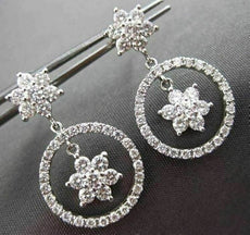 ANTIQUE 1.24CT DIAMOND 14KT WHITE GOLD FLOWER CIRCLE OF LIFE HANGING EARRINGS