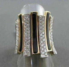 ANTIQUE WIDE 1.40CT DIAMOND & ONYX 18KT WHITE & ROSE MULTI ROW RING #0XRG5726T-A
