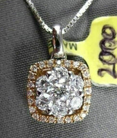 ANTIQUE .50CT DIAMOND 18KT WHITE & ROSE GOLD FLORAL SQUARE FLOATING PENDANT