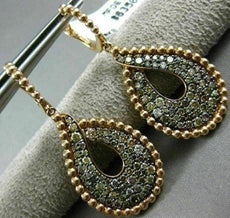 LARGE 2.24CT MULTI COLOR DIAMOND 18K ROSE GOLD BEADED TEAR DROP HANGING EARRINGS