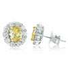 2.44CT WHITE & FANCY YELLOW DIAMOND 18KT TWO TONE GOLD FLOWER HALO STUD EARRINGS