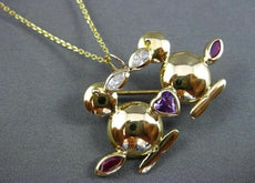 ANTIQUE LARGE 1.50CT AAA MULTI GEM 18KT YELLOW GOLD LOVE DUCK BROOCH CUTE #20178