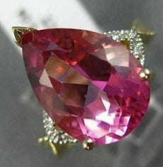 5.04CT DIAMOND & AAA PEAR SHAPE PINK TOPAZ 14KT YELLOW GOLD 3D ENGAGEMENT RING