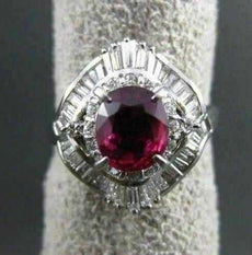ANTIQUE LARGE 2.2CT DIAMOND & AAA RUBY PLATINUM FILIGREE BALLERINA COCKTAIL RING