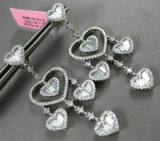 LARGE 3.48CT ROUND & BAGUETTE DIAMOND 18KT WHITE GOLD HEART CHANDELIER EARRINGS