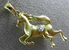 ESTATE .04CT DIAMOND 14K YELLOW GOLD 3D HANDCRAFETD MATTE HORSE FLOATING PENDANT