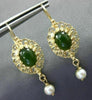 ANTIQUE JADE & SOUTH SEA PEARL 14K YELLOW GOLD 3D FILIGREE OVAL HANGING EARRINGS