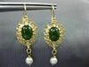 ANTIQUE JADE & SOUTH SEA PEARL 14K YELLOW GOLD 3D FILIGREE OVAL HANGING EARRINGS