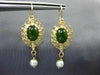 ANTIQUE JADE & SOUTH SEA PEARL 14K YELLOW GOLD 3D FILIGREE OVAL HANGING EARRINGS
