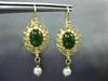 ANTIQUE JADE & SOUTH SEA PEARL 14K YELLOW GOLD 3D FILIGREE OVAL HANGING EARRINGS