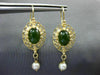 ANTIQUE JADE & SOUTH SEA PEARL 14K YELLOW GOLD 3D FILIGREE OVAL HANGING EARRINGS