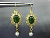 ANTIQUE JADE & SOUTH SEA PEARL 14K YELLOW GOLD 3D FILIGREE OVAL HANGING EARRINGS
