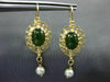 ANTIQUE JADE & SOUTH SEA PEARL 14K YELLOW GOLD 3D FILIGREE OVAL HANGING EARRINGS
