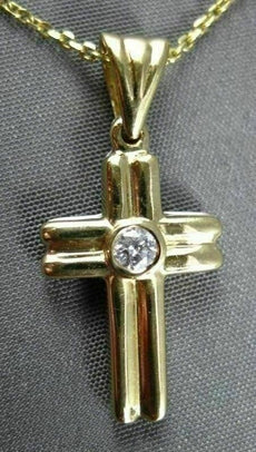 ESTATE .15CT DIAMOND 14KT TWO TONE GOLD SOLITAIRE FLOATING CROSS PENDANT #11344