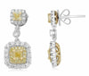1.73CT WHITE & FANCY YELLOW DIAMOND 18K 2 TONE GOLD ETOILE HALO HANGING EARRINGS