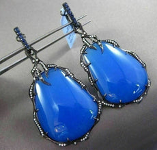 ANTIQUE MASSIVE 70.05CT DIAMOND & AAA MULTI GEM 14KT BLACK GOLD HANGING EARRINGS