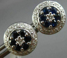 ANTIQUE 1.45CT DIAMOND & AAA SAPPHIRE 18KT WHITE GOLD 3D FLOWER EARRINGS #10817