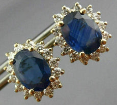 LARGE 3.33CT DIAMOND & SAPPHIRE 14K YELLOW GOLD OVAL FLOWER STUD EARRINGS #25968