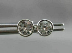 ANTIQUE .63CT ROUND BEZEL DIAMOND 14KT WHITE GOLD STUD EARRINGS 5mm UNIQUE #7837
