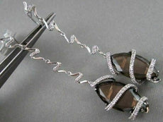 ESTATE WIDE MARQUISE 12.4CT AAA SMOKEY TOPAZ & DIAMOND 18KT W GOLD DROP EARRINGS