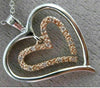 ESTATE .05CT DIAMOND 14K WHITE & ROSE GOLD 3D DOUBLE HEART LOVE FLOATING PENDANT