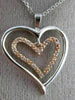 ESTATE .05CT DIAMOND 14K WHITE & ROSE GOLD 3D DOUBLE HEART LOVE FLOATING PENDANT