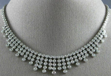 ANTIQUE LARGE 5.98CT DIAMOND 14KT WHITE GOLD BEZEL MULTI STRAND NECKLACE #17322