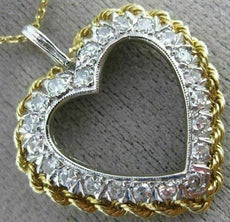 ANTIQUE LARGE .66CT OLD MINE DIAMOND 14KT 2TONE GOLD OPEN HEART PENDANT #20124