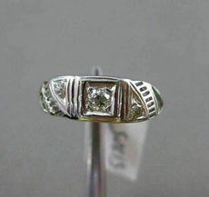 ANTIQUE .10CT OLD MINE DIAMOND 14KT WHITE GOLD FILIGREE 3 STONE ENGAGEMENT RING