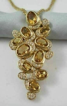ANTIQUE LARGE 18KT YELLOW GOLD DIAMOND & CITRINE NECKLACE