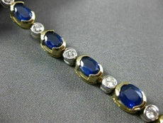 WIDE 11.37CT ROUND DIAMOND & SAPPHIRE 14K 2 TONE GOLD SEMI BEZEL TENNIS BRACELET