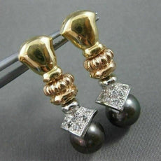 ANTIQUE .24CT DIAMOND 14KT TRI TONE GOLD & TAHITIAN PEARL HANGING EARRINGS #5132