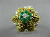 ANTIQUE LARGE .56CT DIAMOND & AAA EMERALD 14KT 2 TONE GOLD FLOWER FUN RING #2083
