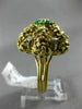 ANTIQUE LARGE .56CT DIAMOND & AAA EMERALD 14KT 2 TONE GOLD FLOWER FUN RING #2083
