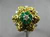 ANTIQUE LARGE .56CT DIAMOND & AAA EMERALD 14KT 2 TONE GOLD FLOWER FUN RING #2083