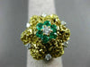 ANTIQUE LARGE .56CT DIAMOND & AAA EMERALD 14KT 2 TONE GOLD FLOWER FUN RING #2083