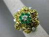 ANTIQUE LARGE .56CT DIAMOND & AAA EMERALD 14KT 2 TONE GOLD FLOWER FUN RING #2083