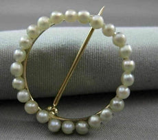 ANTIQUE 14KT YELLOW GOLD & NATURAL AAA SOUTH SEA PEARL CIRCLE OF LIFE PIN #22742