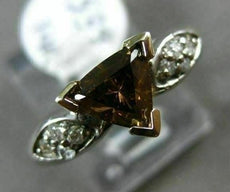 1CT ROUND & TRILLON WHITE & FANCY YELLOW DIAMOND 14KT WHITE GOLD ENGAGEMENT RING