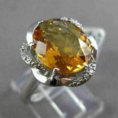 ANTIQUE LARGE 4.08CT DIAMOND & EXTRA FACET CITRINE 14KT WHITE GOLD FLORAL RING