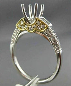 0.76CT ROUND & BAGUETTE DIAMOND 14K 2 TONE GOLD SEMI MOUNT ENGAGEMENT RING #1560