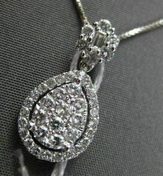 ANTIQUE .60CT ROUND DIAMOND 18KT WHITE GOLD PEAR SHAPE FLORAL DROP PENDANT CHAIN