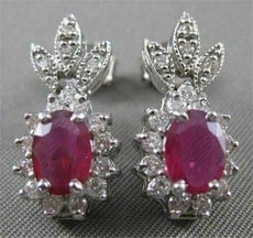 ANTIQUE 1.86CT DIAMOND RUBY 14K WHITE GOLD HANGING FILIGREE CLUSTER EARRINGS 383