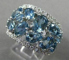 ANTIQUE WIDE 4.87CT DIAMOND & AAA LIGHT BLUE SAPPHIRE 18KT WHITE GOLD RING