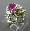 LARGE 1.07CT DIAMOND & AAA PINK YELLOW SAPPHIRE 14KT WHITE GOLD FLOWER LOVE RING